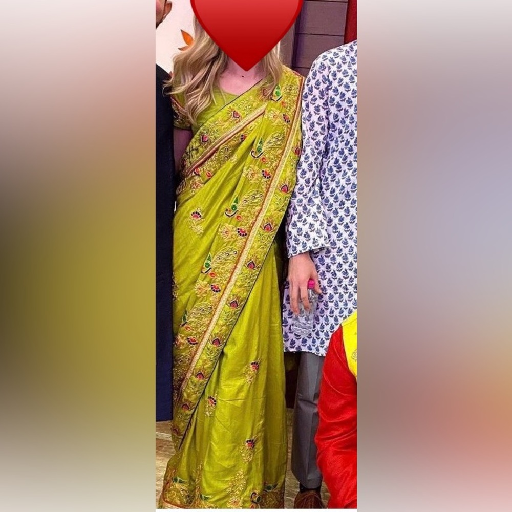 Lime Green Pre-pleated Saree